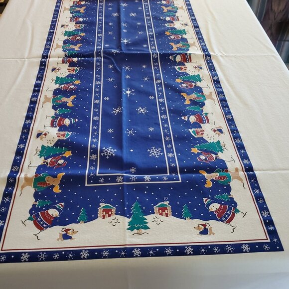 Karsten 62" x 116" Winter Tablecloth Holiday Snowman Dog Moose Cotton Terri Sol - Picture 6 of 9